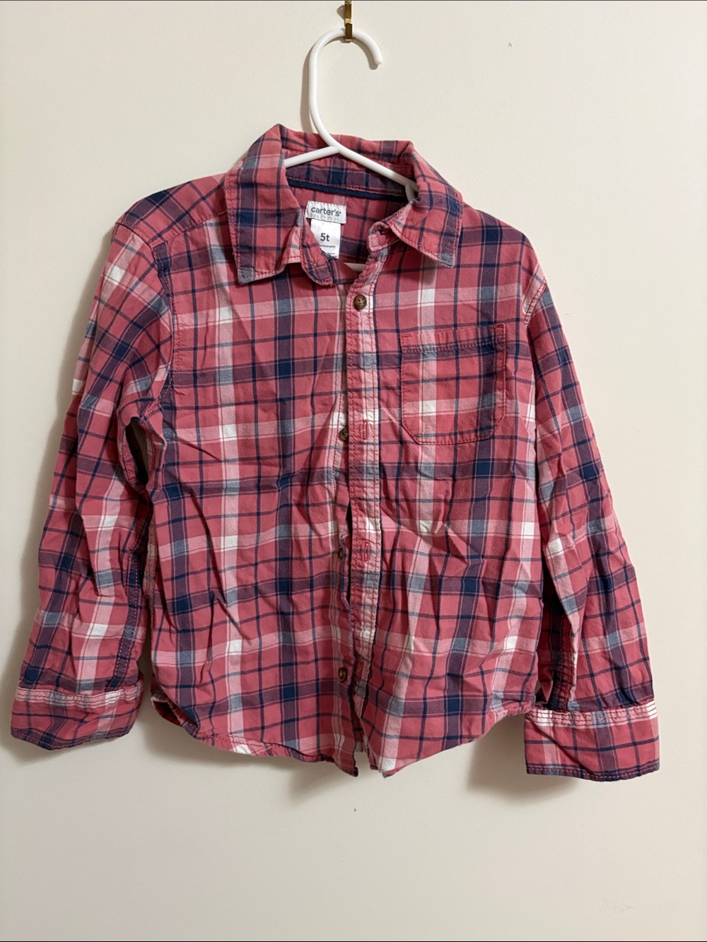 Carter's Pink Navy Plaid Button-Down Shirt